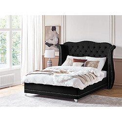 Beliani Lit double en velours noir 160 x 200 cm AYETTE