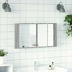 Avis Maison Chic Armoire de salle de bain,Meuble de rangement,Meuble haut à miroir LED sonoma gris 90x12x45 cm -GKD864026