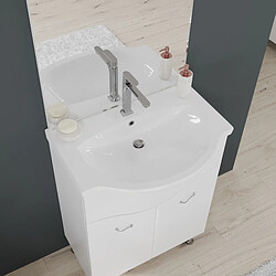 Kiamami Valentina MEUBLE DE SALLE DE BAIN SUR PIEDS 65CM 2 PORTES BLANC BRILLANT, MIROIR AVEC LED | EASY