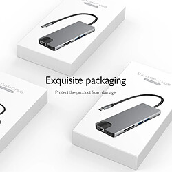 Wewoo HUB basix TW9R 9 en 1 USB-C / Type-C à 2 USB 3.0 + USB-C / Type-C + HDMI + VGA + RJ45 Adaptateur HUB avec fentes pour carte Micro SD / SD Gris pas cher