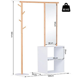 Avis Homcom Porte-manteaux meuble d'entrée vestiaire penderie avec miroir 4 patères 2 niches dim. 100L x 34l x 164H cm MDF blanc bois massif bambou