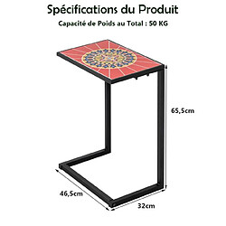 Avis Helloshop26 Table d'appoint extérieure en forme de C plateau en céramique petite table basse en métal antirouille imperméable charge 50 kg pour terrasse balcon 20_0005206