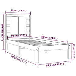 vidaXL Cadre de lit sans matelas 90x190 cm bois massif pas cher