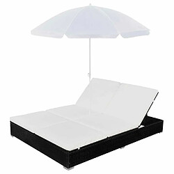 Avis Maison Chic Chaise longue d'extérieur| Bain de soleil Relax | Transat avec parasol Résine tressée Noir -GKD13946