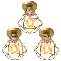 Stoex 3PCS Plafonnier Rétro Or Lampe de Plafond E27 Cage en Métal Luminaire Plafonnier Vintage D'Intérieur