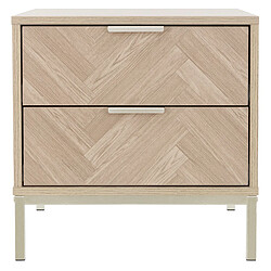 ML DESIGN MODERN LIVING Lot de 2 table de chevet commode 2 tiroirs à chevrons marron structure en métal