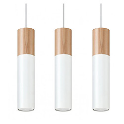 Luminaire Center Suspension Pablo Bois,acier blanc,bois naturel 3 ampoules 90cm