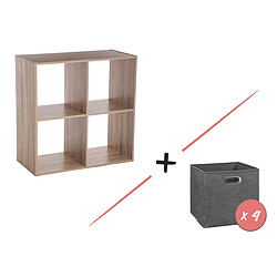 Five Simply Smart Étagère 4 cases Mix N' Modul Naturel + 4 boîtes Gris foncé chiné - Five