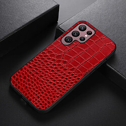 Coque en TPU + cuir véritable texture crocodile, anti-rayures rouge pour votre Samsung Galaxy S22 Ultra 5G