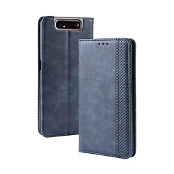 Wewoo Housse Coque Etui en cuir à boucle magnétique avec rétro pour Crazy Horse Texture horizontale Galaxy A80 / A90avec porte-cartes et emplacements cartes et cadre photo Bleu