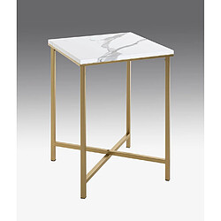 Pegane Table d'appoint carrée en métal coloris doré et MDF imitation marbre -longueur 39 x profondeur 39 x hauteur 53 cm pas cher