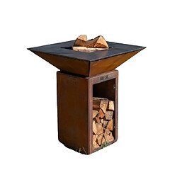 GRILL CHIC Braséro barbecue Le Cévenol 74x74x90 cm avec range-bois en acier corten