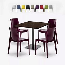 Grand Soleil Ensemble Table Bois Métal 90x90cm Horeca et 4 Chaises Empilables Bar Restaurant Yanez - Pourpre 