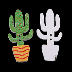 Acheter 50pcs 2 trous en bois boutons décoratifs boutons décoratifs mignons dessin animé cactus type d