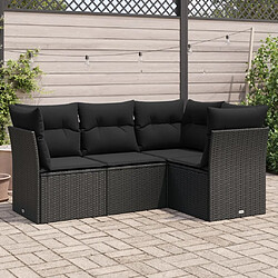 Maison Chic Salon de jardin 4 pcs avec coussins | Ensemble de Table et chaises | Mobilier d'Extérieur noir résine tressée -GKD81425