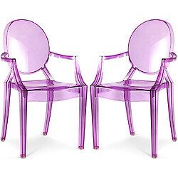 ICONIK INTERIOR Lot de 2 chaises de salle à manger transparentes - Design avec accoudoirs - Louis XIV Violet transparent