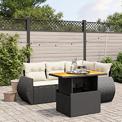 Maison Chic Ensemble de 5 Tables et chaises d'extérieur avec coussins,Salon de jardin noir résine tressée -GKD499363