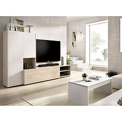 Acheter Pegane Ensemble de salon avec meuble TV + module haut en bois mélaminé coloris chêne naturel, blanc - Longueur 227 x Profondeur 40 x Hauteur 140 cm