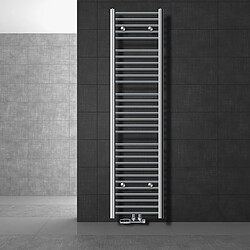 LuxeBath Radiateur de salle de bain Sahara 400x1800 mm, chrome, droit, raccord central y compris garniture de raccordement avec thermostat