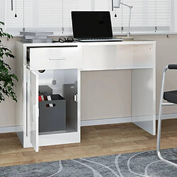 Avis Maison Chic Bureau solide,Table de travail,Bureau d'ordinateur avec tiroir et armoire Blanc brillant 100x40x73 cm -GKD92386