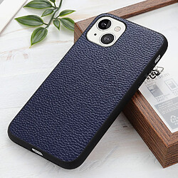 Coque en TPU + cuir véritable texture litchi bleu pour votre Apple iPhone 13 6.1 pouces