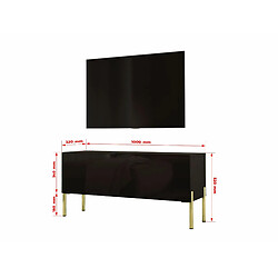 Avis 3XELIVING Meuble TV en couleur Noir mat / Noir brillant avec pieds droits en or, D: l : 100 cm, H : 52 cm, P : 32 cm