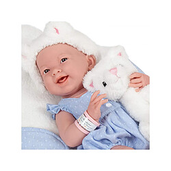 Berenguer - All-Vinyl La Newborn Doll in Blue Onesie/White Cat Theme. REAL GIRL!