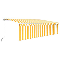 vidaXL Auvent rétractable manuel avec store LED 5x3 m Jaune et blanc