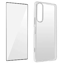 Avizar Coque Xperia 5 IV Silicone Souple et Film Verre Trempé 9H Contour noir