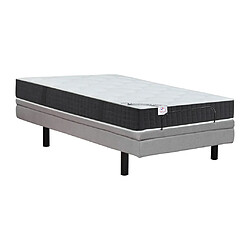 Vente-Unique Lit électrique de relaxation déco + matelas ressorts ensachés et mémoire de forme - 80 x 200 cm - Tissu - Gris - RIZALI de DREAMEA