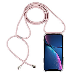 Wewoo Coque Souple pour téléphone portable TPU transparente anti-chute à quatre coins avec lanière iPhone XR or rose