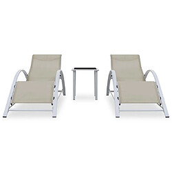 Maison Chic Lot de 2 Chaises longues avec table | Bain de soleil Relax | Transat Aluminium Crème -GKD56222