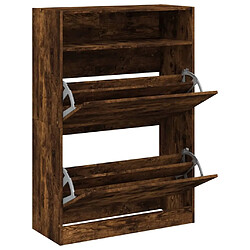 Maison Chic Armoire à chaussures 2 tiroirs | Meuble de rangement à chaussures Meuble d'Entrée rabattables chêne fumé -MN97395 pas cher