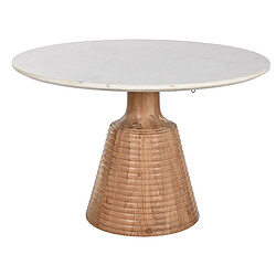 Pegane Table à manger, table de repas ronde en bois d'acacia naturel et marbre blanc- diamètre 115 x Hauteur 76 cm