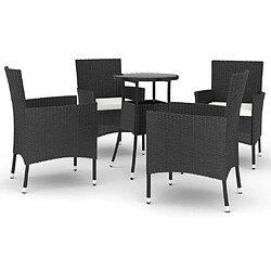 Maison Chic Ensemble de bistro 5 pcs coussins,Table + chaises + coussins de jardin noir poly rotin -GKD536238