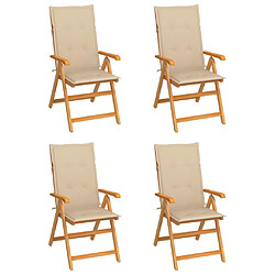 vidaXL Chaises de jardin lot de 4 avec coussins beige Bois teck solide 