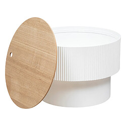 Pegane Table basse ronde avec couvercle en bois MDF coloris blanc - diamètre 55 x Hauteur 38 cm