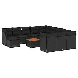 vidaXL Salon de jardin avec coussins 13 pcs noir résine tressée