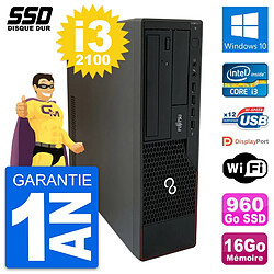 PC Fujitsu Esprimo E910 DT Intel Core i3-2100 RAM 16Go SSD 960Go Windows 10 Wifi - Occasion