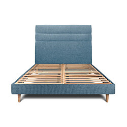 Sommeil de plomb Lit 160x200cm avec tête de lit lignes tissu et sommier kit Bleu - Hauteur totale : 29cm