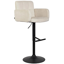 Decoshop26 Tabouret de bar pivotant en velours crème et métal noir avec accoudoirs repose-pieds et dossier TDB10652