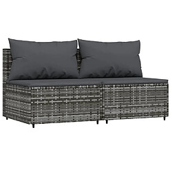 vidaXL Canapés centraux de jardin et coussins 2pcs Gris Résine tressée