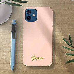 Avis Guess Maroquinerie Coque iPhone 12 Mini Silicone Gel Soft Touch Guess Silicone Script rose