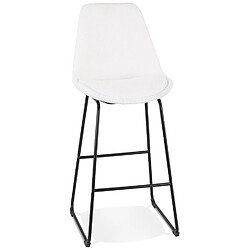 Alterego Tabouret de bar 'ALICE' en tissu bouloché blanc et pied traineau en métal noir