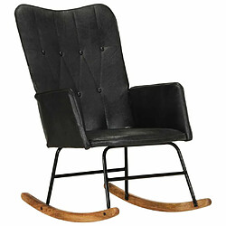 Maison Chic Chaise à bascule | Fauteuil Relax, design moderne Noir Cuir véritable -GKD55911