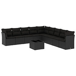 vidaXL Salon de jardin 10 pcs avec coussins noir résine tressée