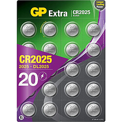 Piles CR2025 - Lot de 20 Piles | GP Extra | Batteries CR 2025 Lithium 3v - Longue durée et Haute Performance pour clés de voiture