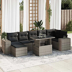 vidaXL Salon de jardin 8 pcs avec coussins gris résine tressée