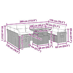 vidaXL Salon de jardin avec coussins 10 pcs gris résine tressée acacia pas cher