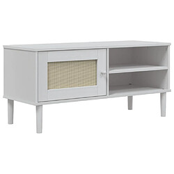 Maison Chic Meuble TV scandinave - Banc TV pour salon SENJA aspect rotin blanc 106x40x49cm bois massif pin -MN55219